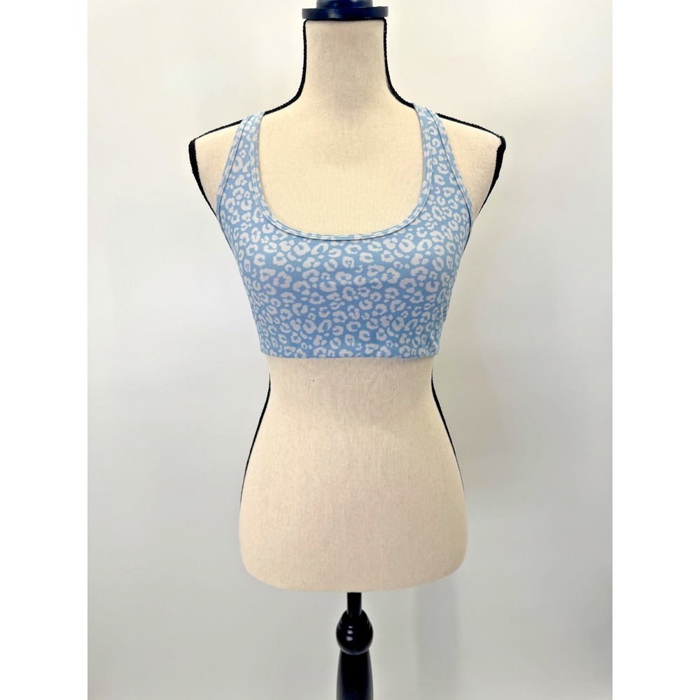 Adam Selman Leopard Blue White Print Sports Bra Medium Athleisure Activewear